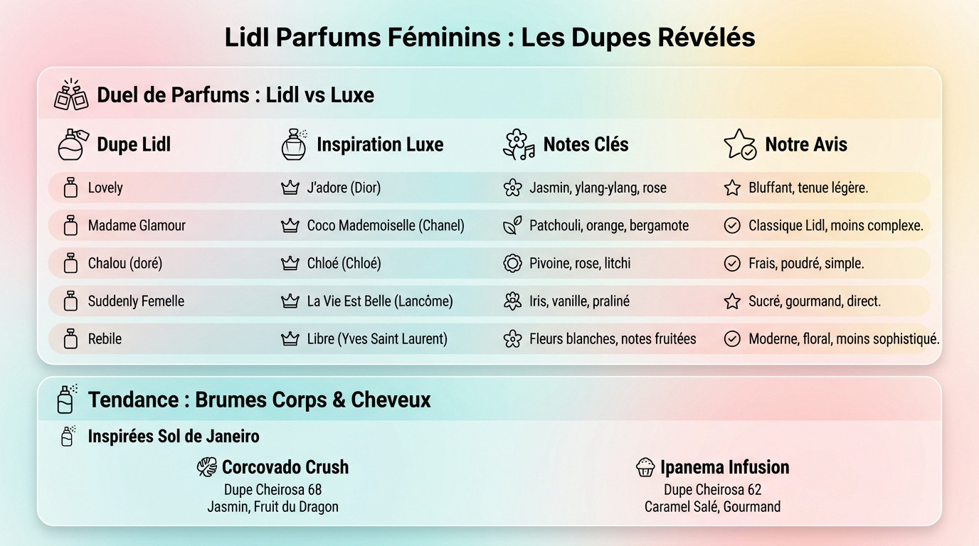 Comparaison des flacons de parfums Lidl et leurs équivalents de luxe