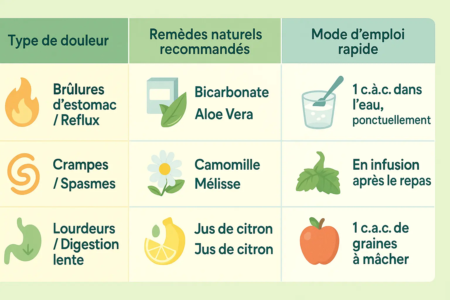 Illustration remèdes naturels pour maux d'estomac