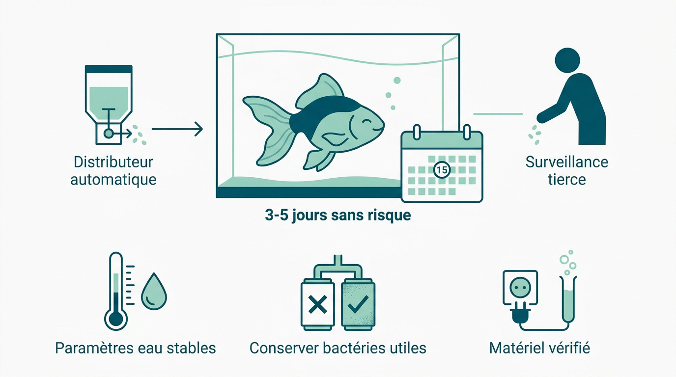 Infographie sur les soins et le nourrissage des poissons d'aquarium durant les vacances