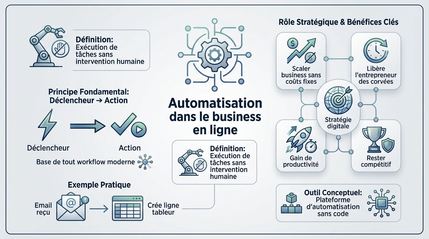 Schéma explicatif du concept d'automatisation business en ligne et ses avantages clés