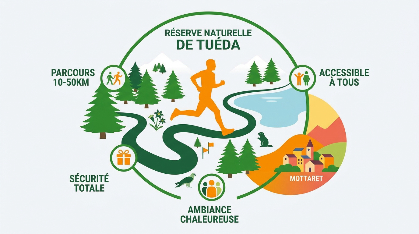Coureurs de trail traversant la réserve naturelle de Tuéda à Méribel