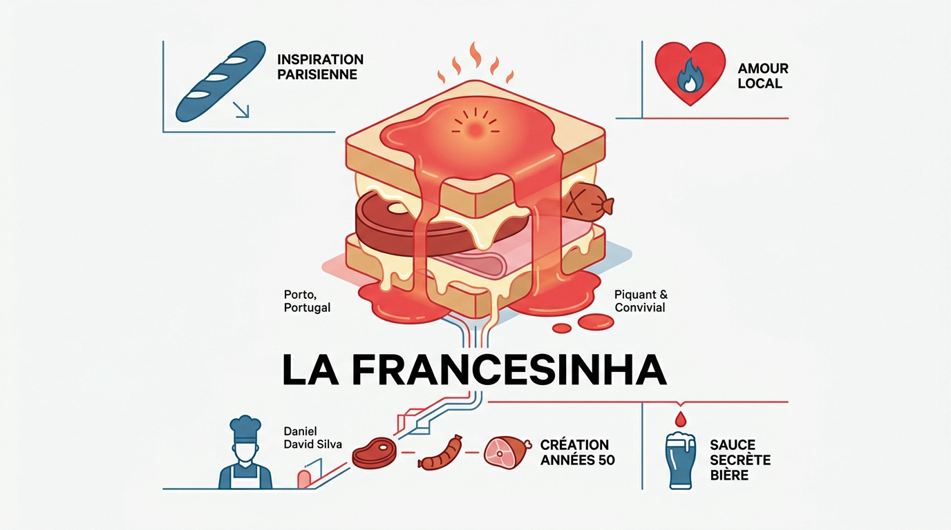 Francesinha traditionnelle de Porto avec sauce et frites