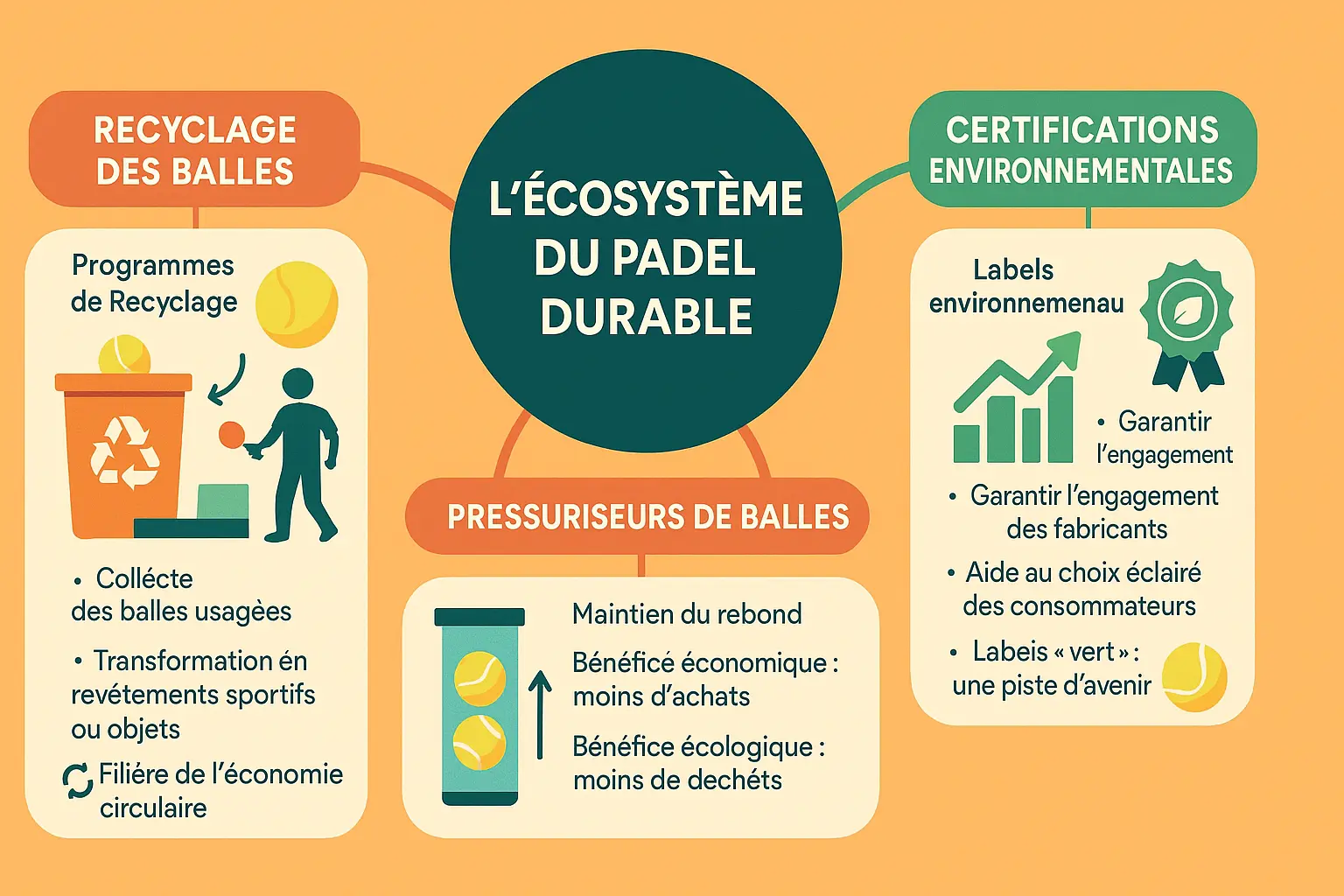Illustration de balles de padel recyclées transformées en sol sportif