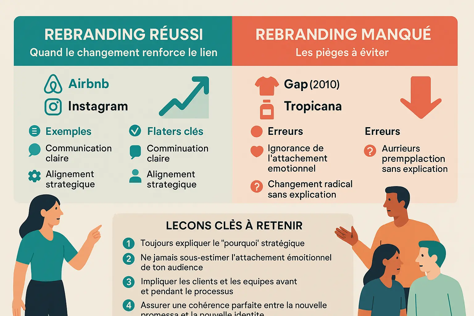 Illustration du contraste entre anciennes et nouvelles identités visuelles de marques célèbres