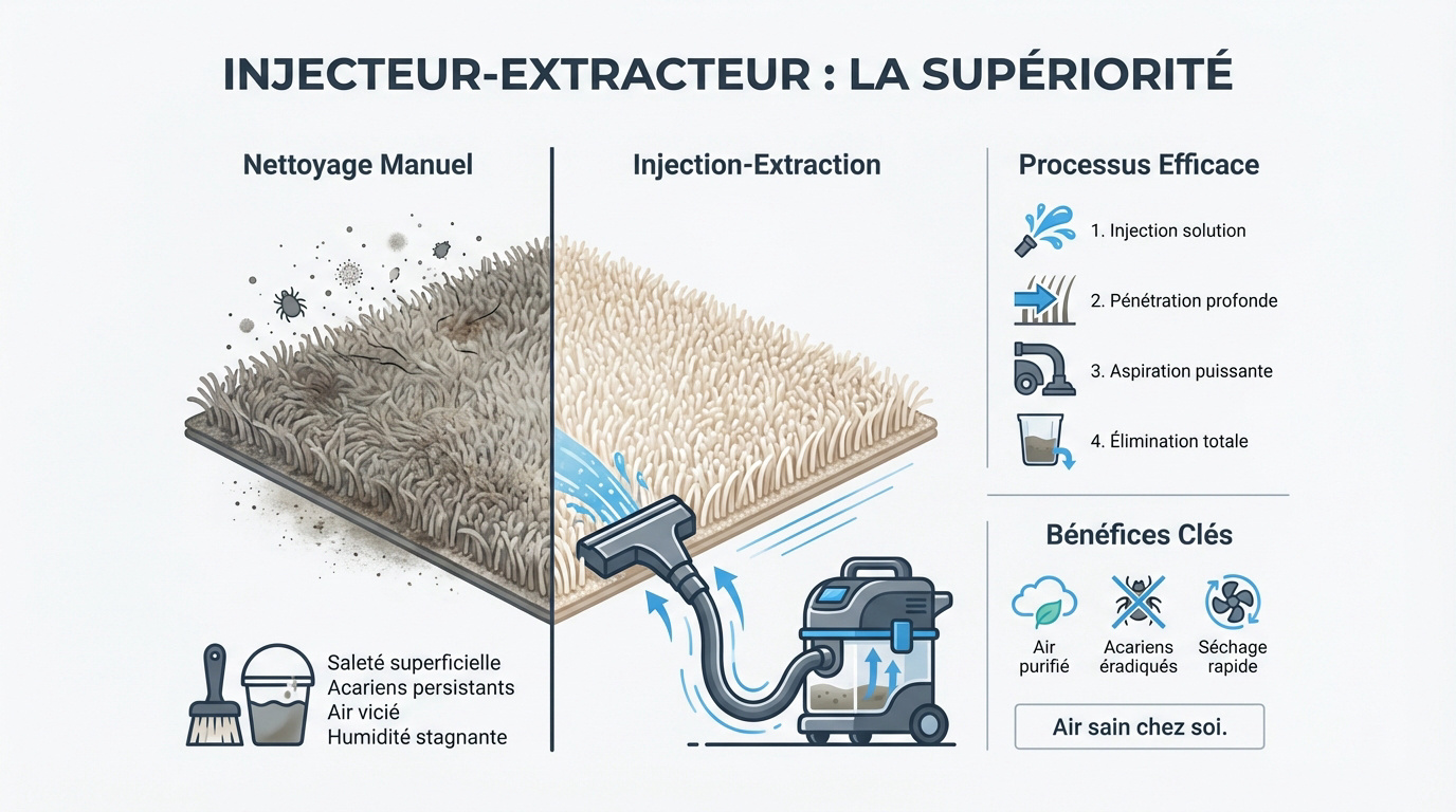 Nettoyage en profondeur d'une moquette avec un injecteur-extracteur professionnel