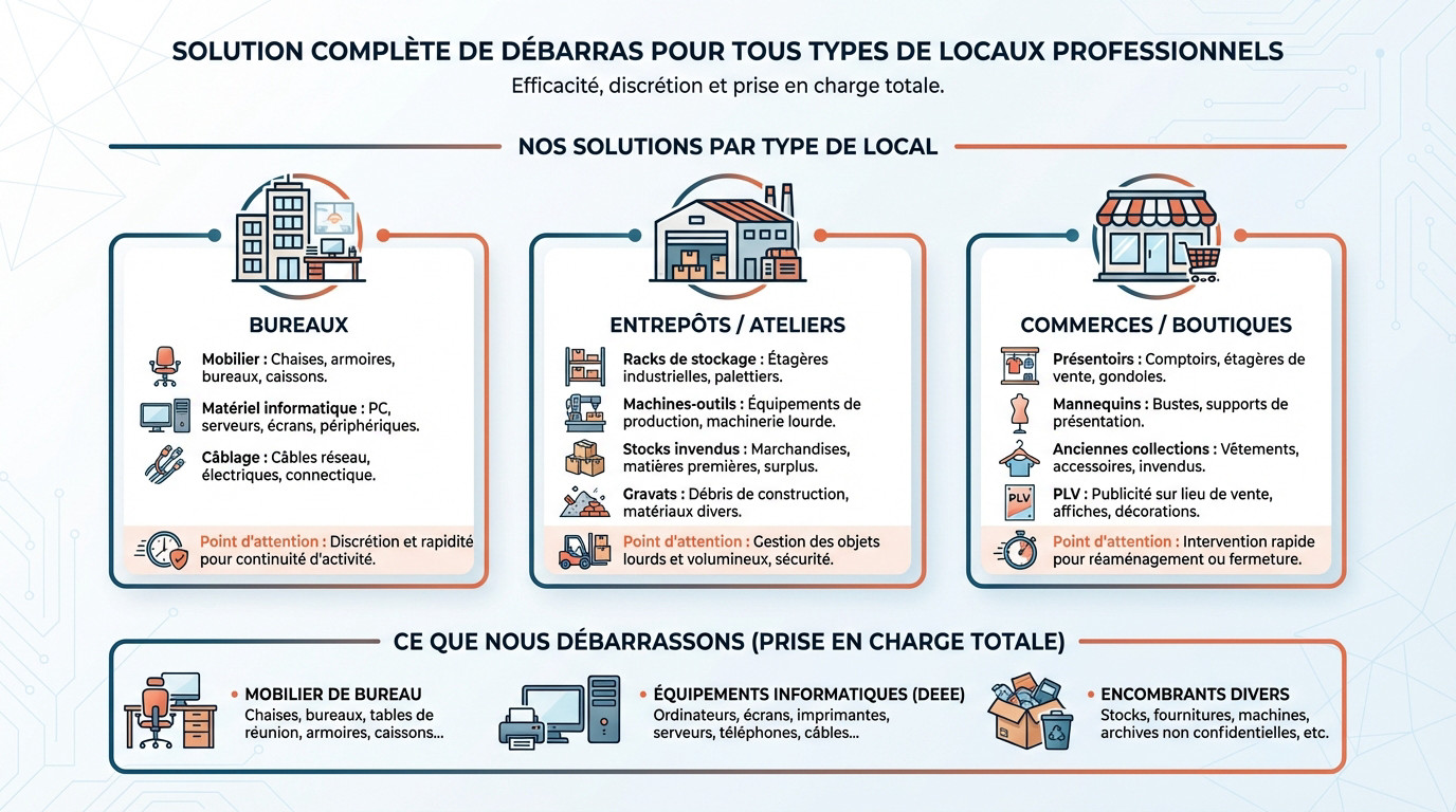 Service de débarras entreprise complet pour bureaux et entrepôts