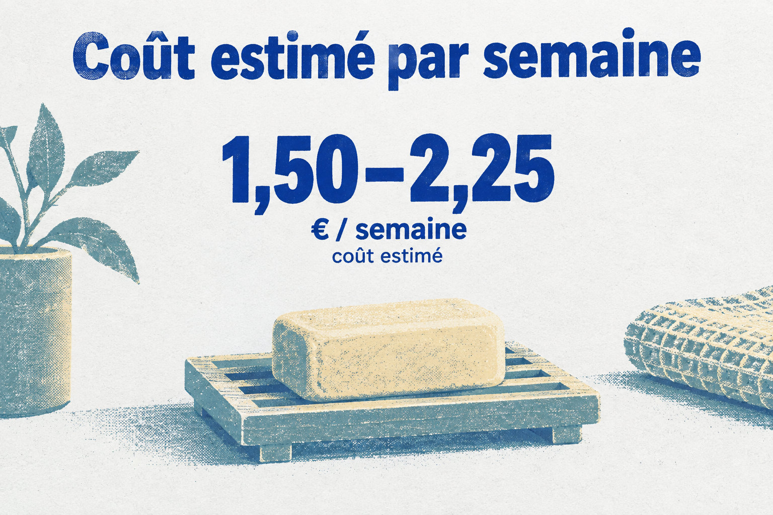 Le coût estimé du savon est de 1,50 à 2,25 € par semaine.