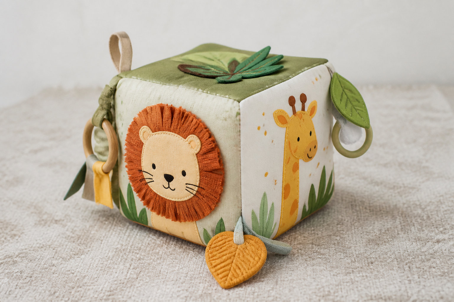 Cube d'activités en tissu Animaux de la savane et textures