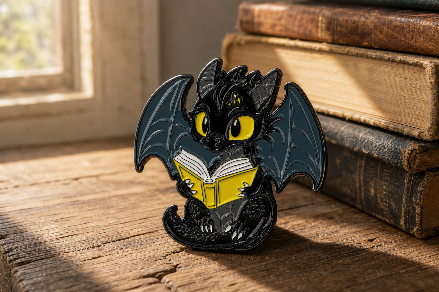 Drache-liest-Buch-Pin: Mythologischer Charme für Jacken