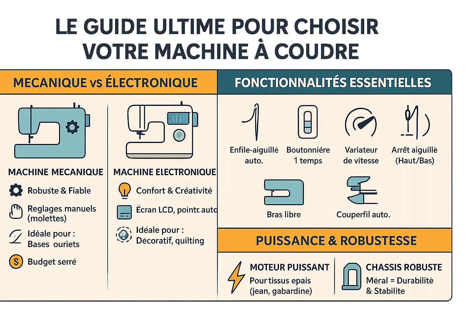 Comparaison machines à coudre mécanique vs électronique