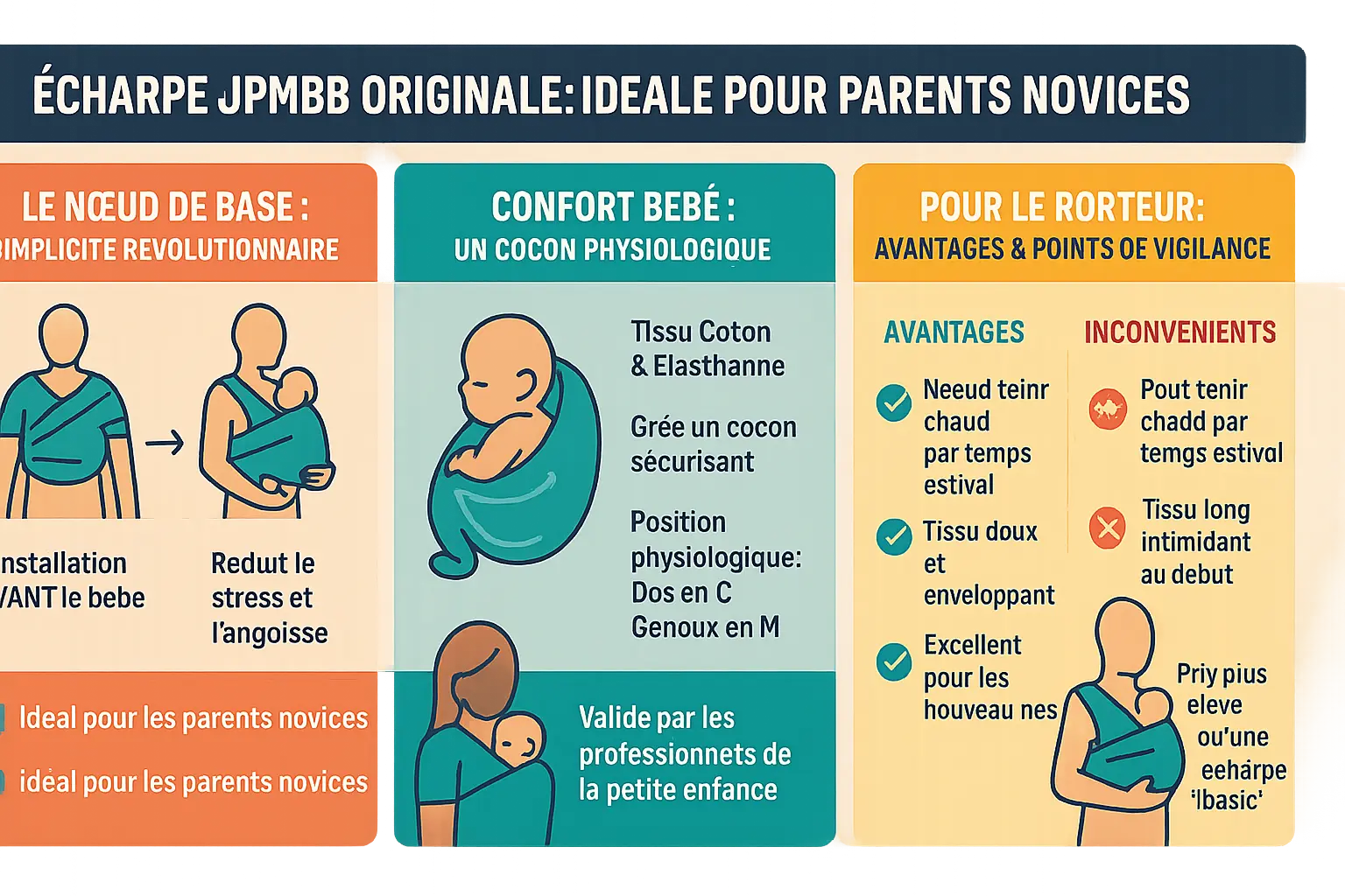 Écharpe de portage JPMBB Originale sur un parent avec un nourrisson