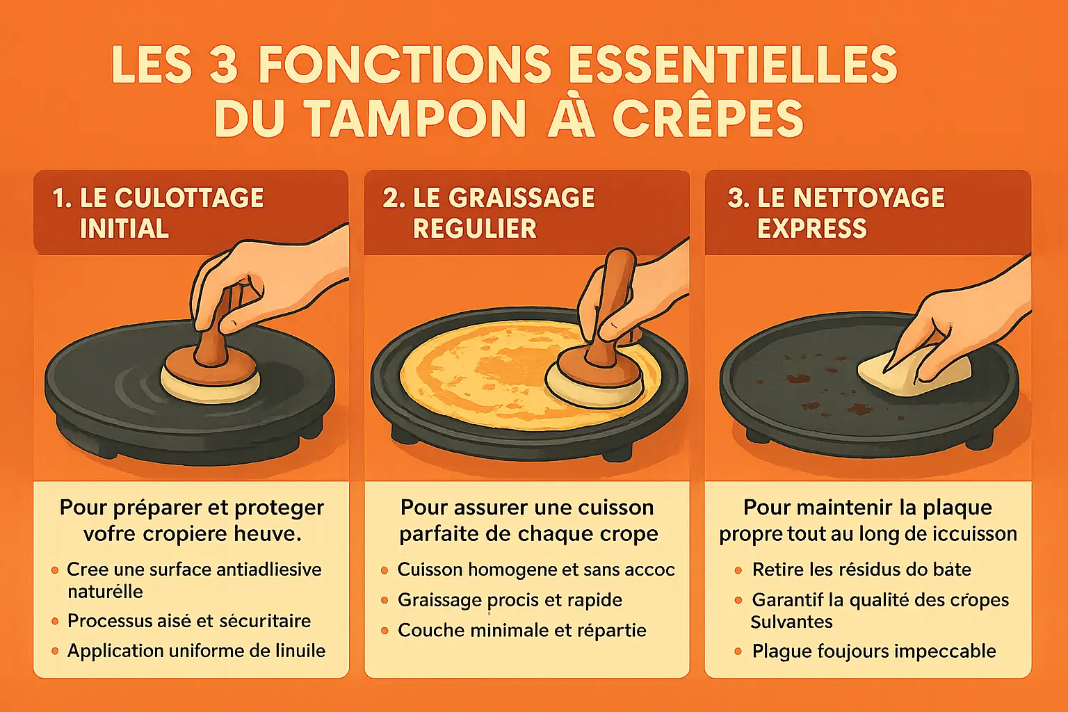 Tampon graisseur en action sur une crêpière