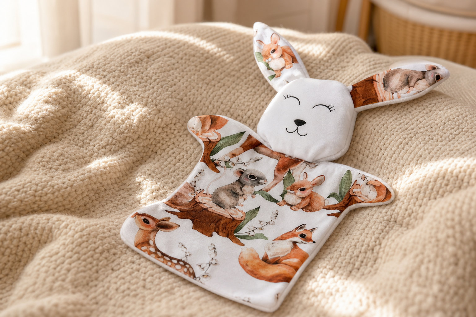Doudou Lapin tissu Forest lapin écureuil et faon : la poésie du sous-bois