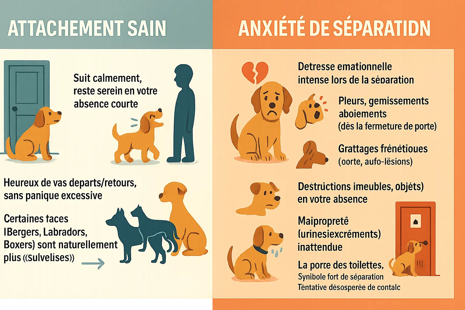Un chien triste devant une porte fermée