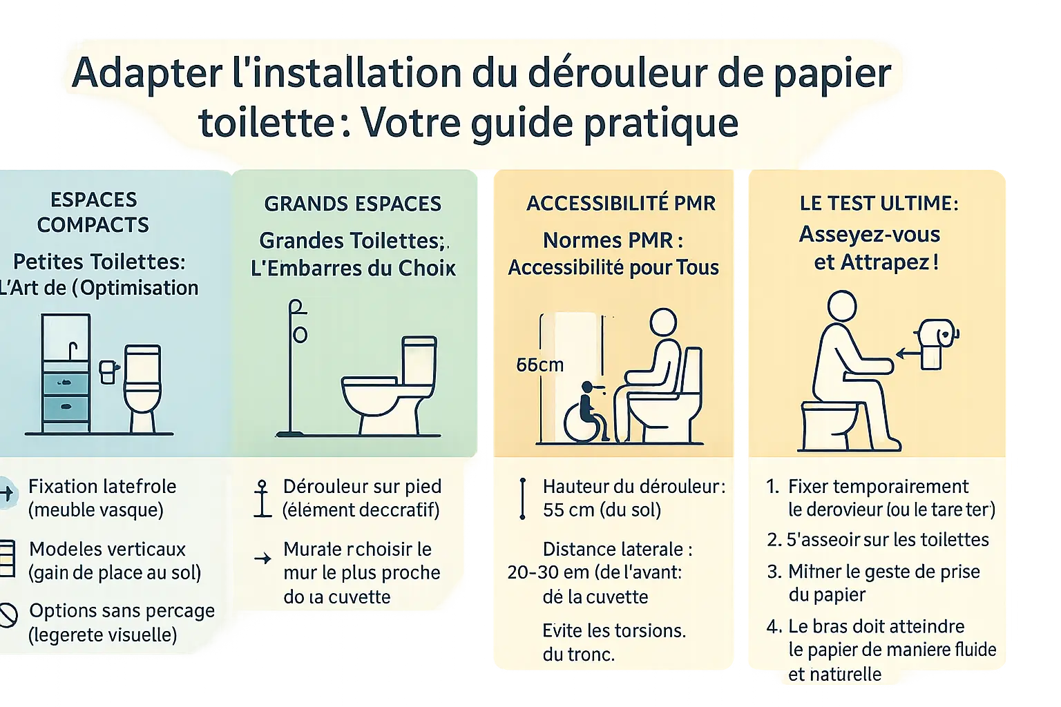 Illustration d'un dérouleur de papier toilette positionné de manière ergonomique