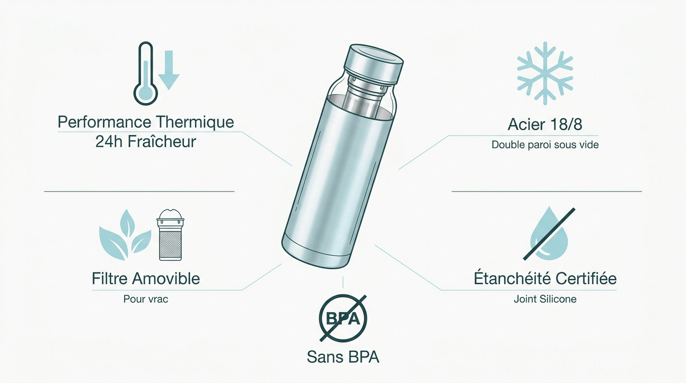 Gourde isotherme en acier inoxydable avec filtre pour thé glacé