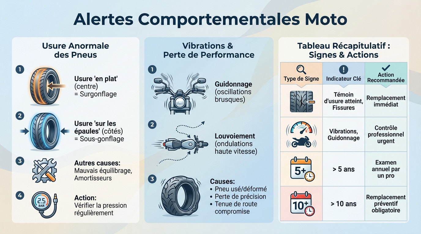 Comportement anormal moto pneus usés guidonnage