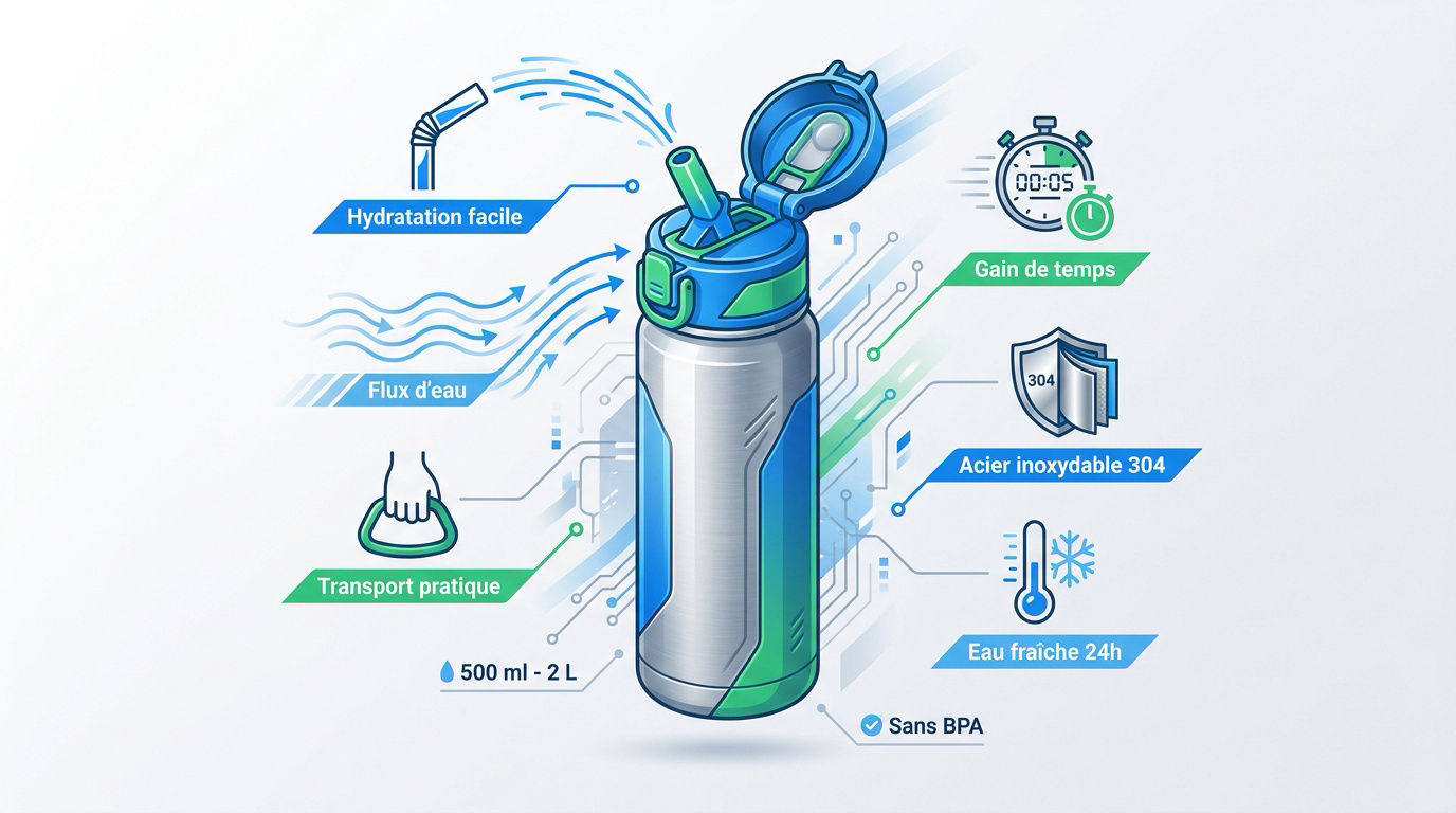 Hydratation sportive avec gourde ergonomique en acier inoxydable