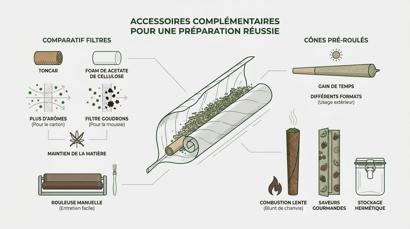 Sélection d'accessoires pour le roulage incluant filtres et cônes