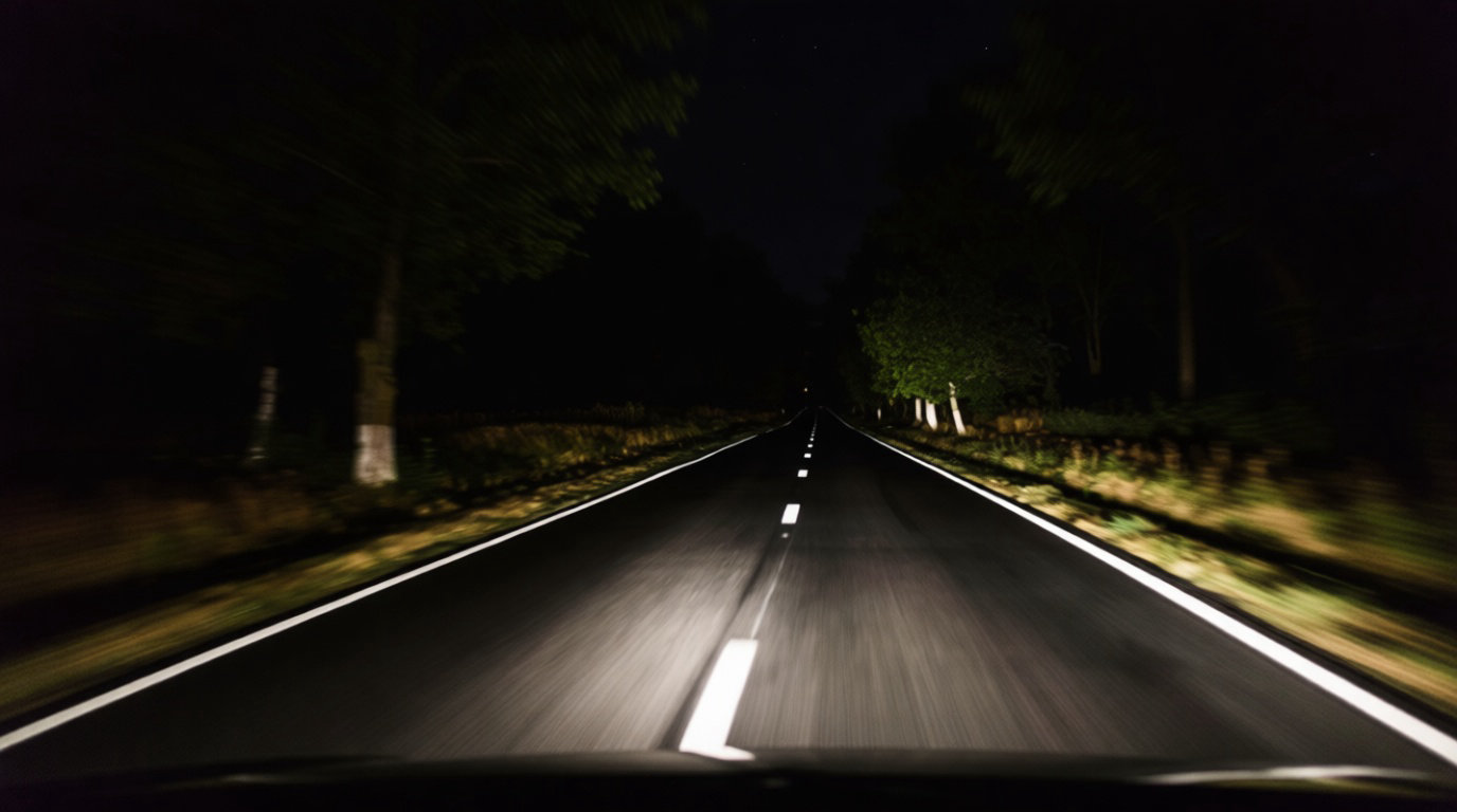 Conduite de nuit sur route de campagne