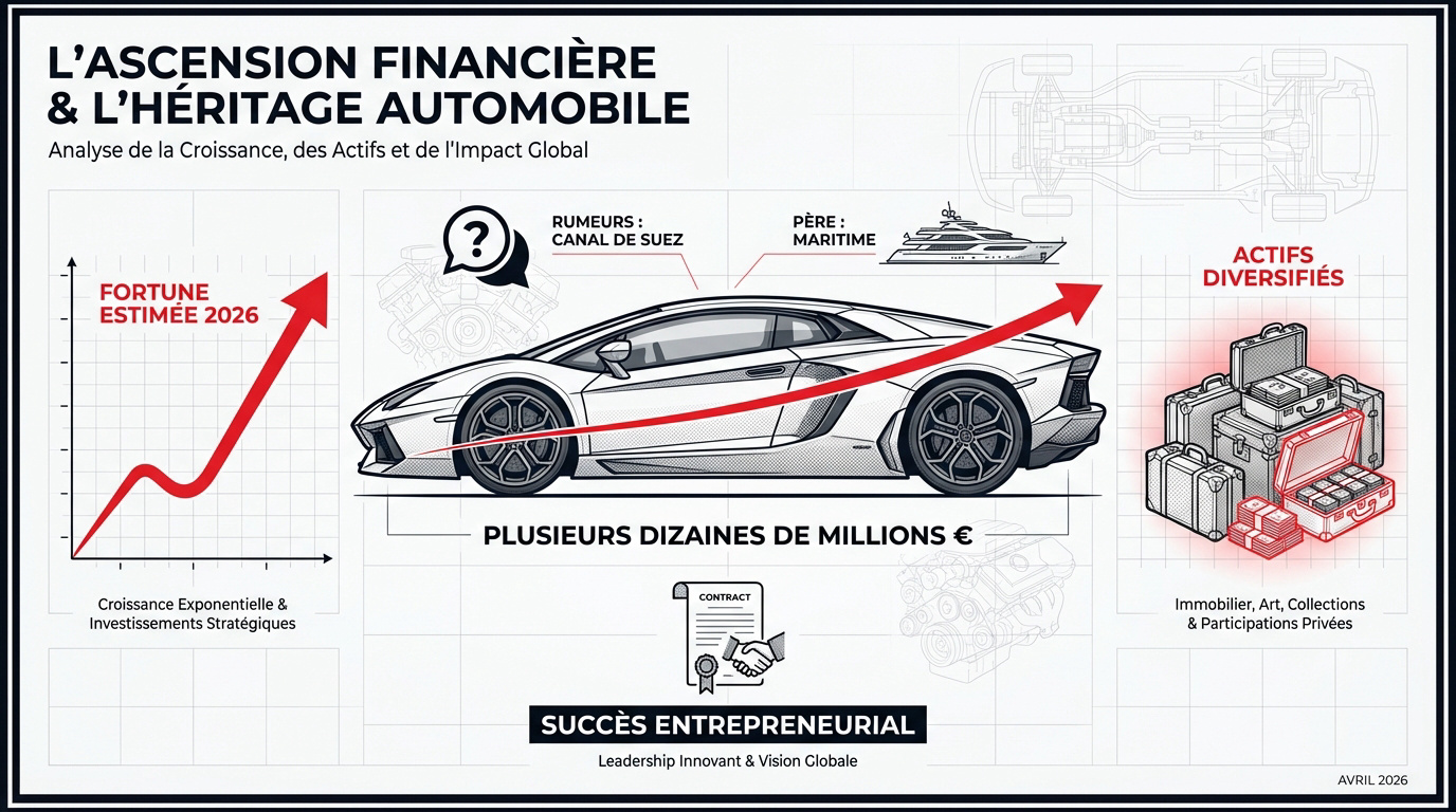 GMK devant sa collection de voitures de luxe illustrant son ascension financière