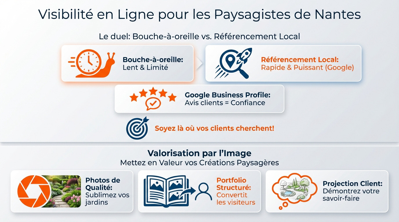 Paysagiste professionnel à Nantes optimisant sa visibilité en ligne pour capter des chantiers locaux