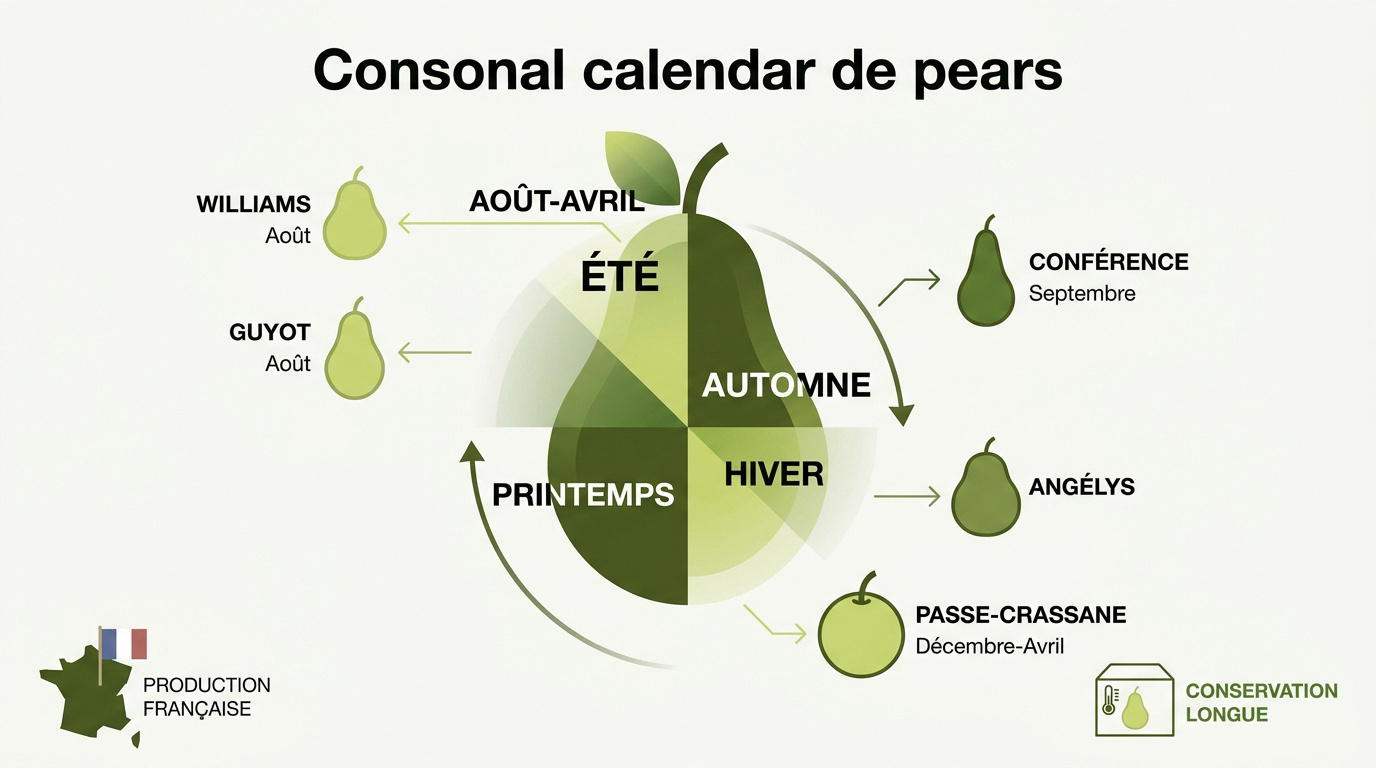 Calendrier saisonnier des variétés de poires françaises