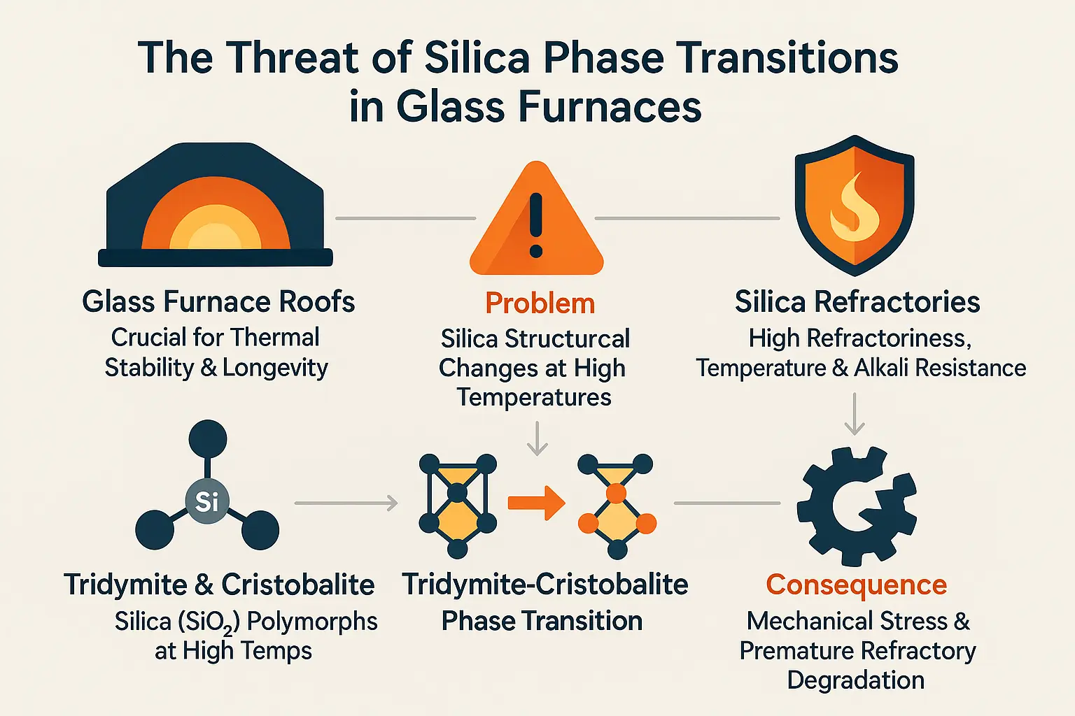 Silica phase transition diagram in refractory materials