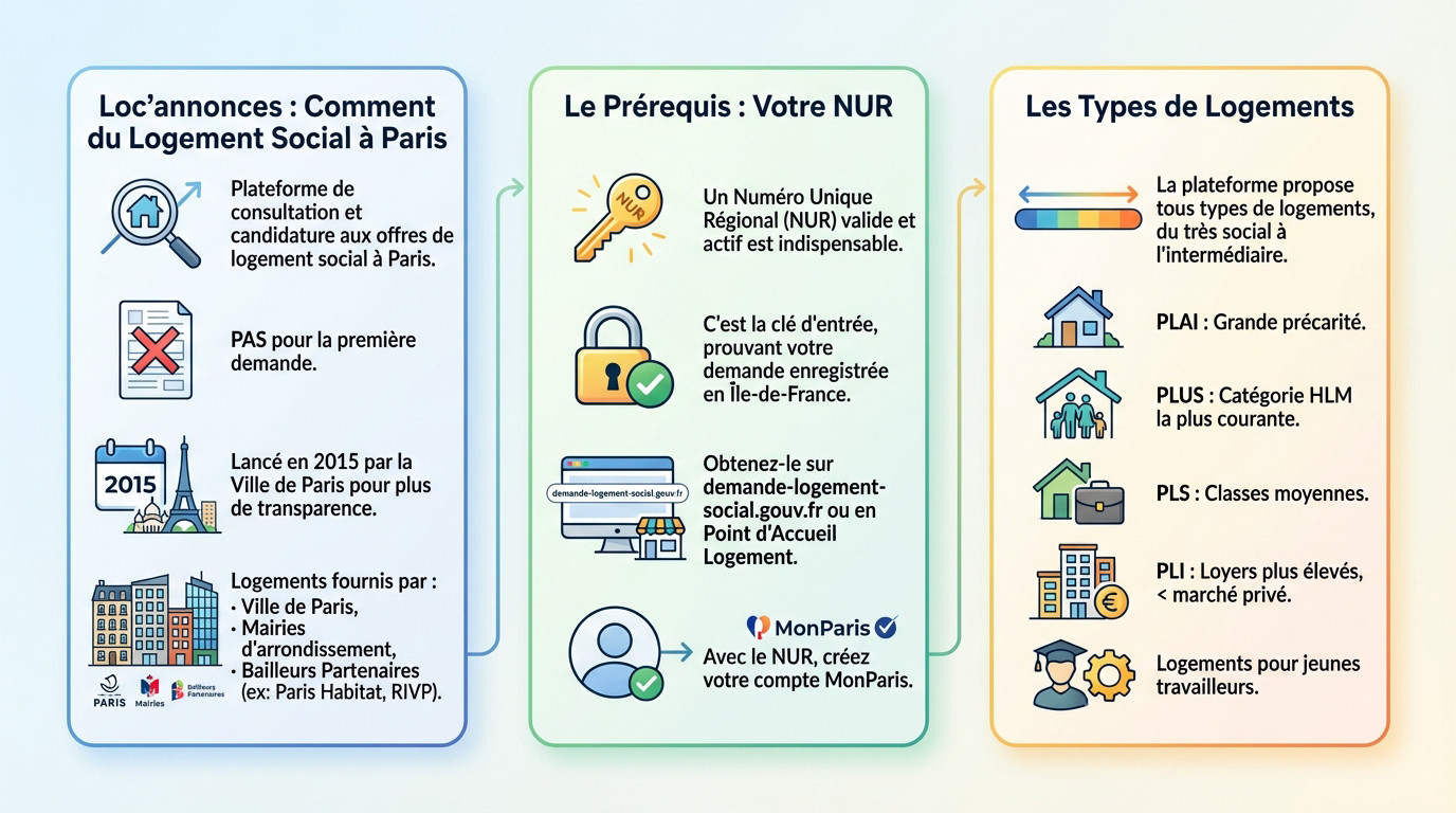 <strong>Interface de la plateforme Loc’annonces pour la recherche de logement social</strong> à Paris”></p>
<h3 id=