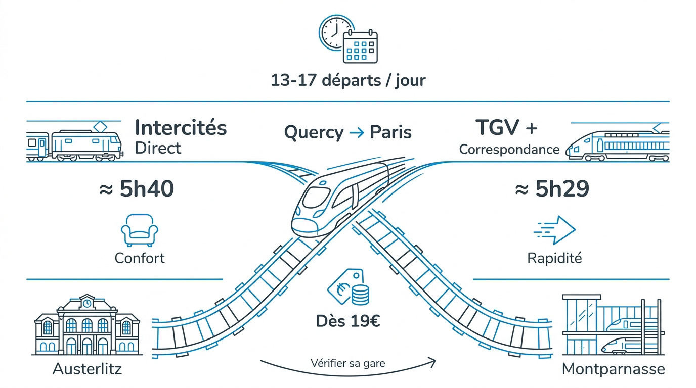 Train Intercités en gare prêt pour le départ vers Paris