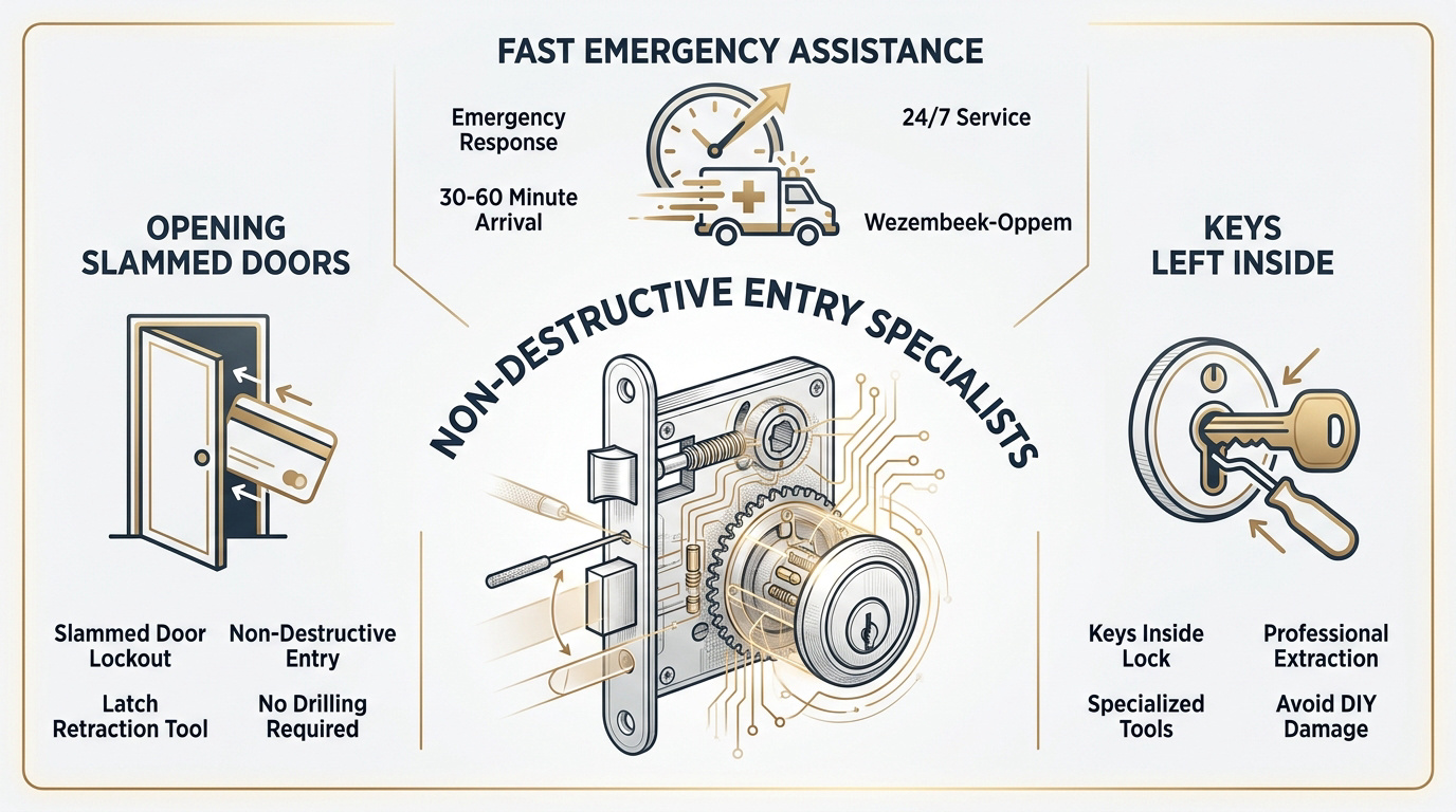 Professional locksmith performing non-destructive door opening in Wezembeek