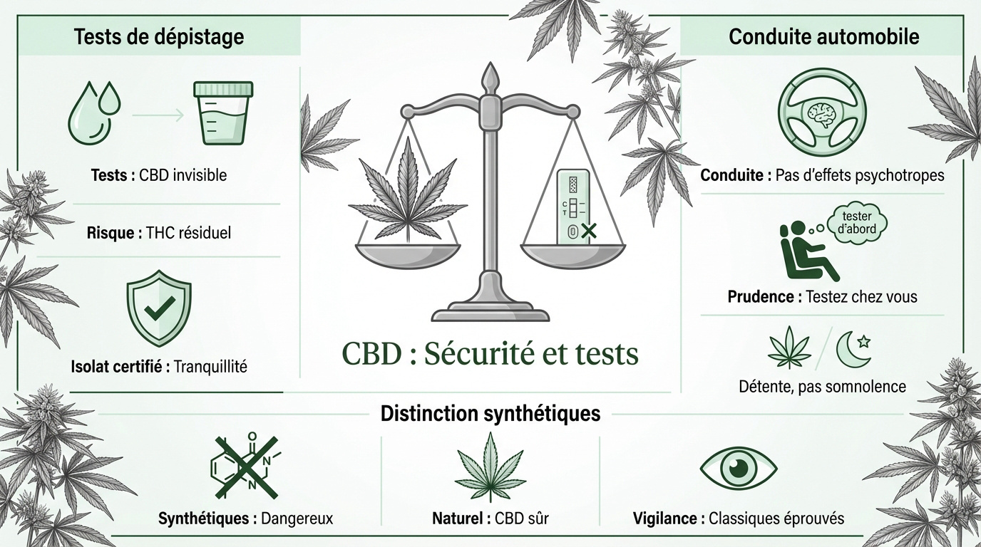 Infographie sur la sécurité du CBD, les tests salivaires et la conduite automobile