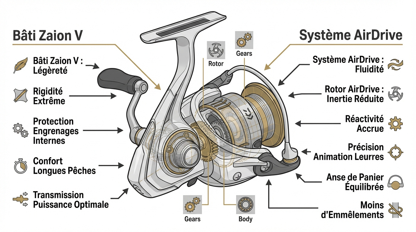Détails techniques et technologies du moulinet Daiwa Legalis 2500