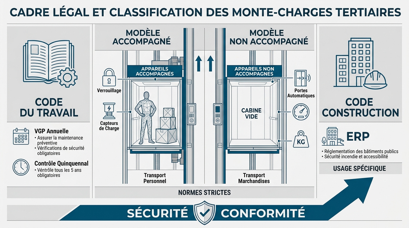 Schéma de la réglementation monte-charge tertiaire