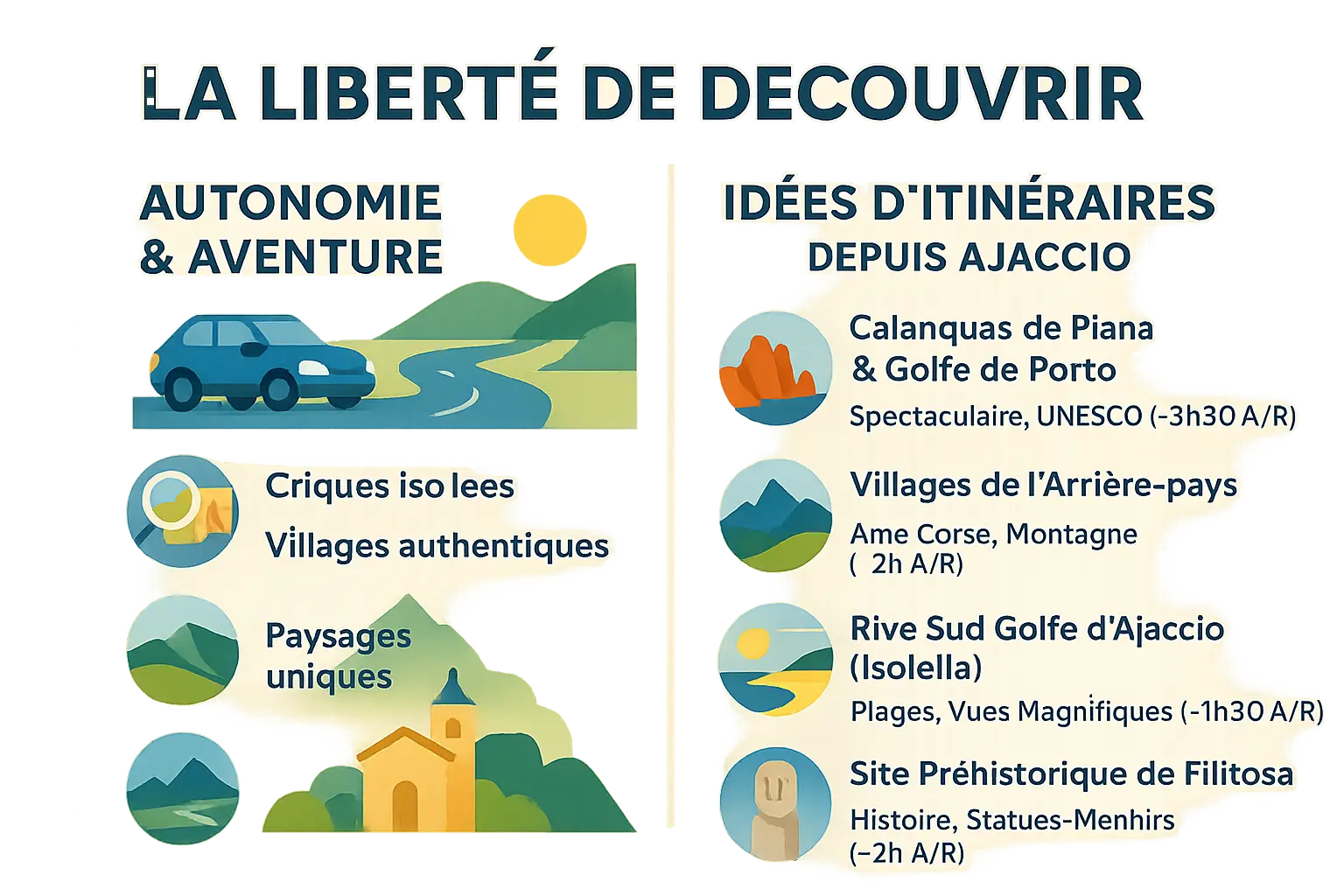 Paysages de Corse vus depuis une voiture en bord de route