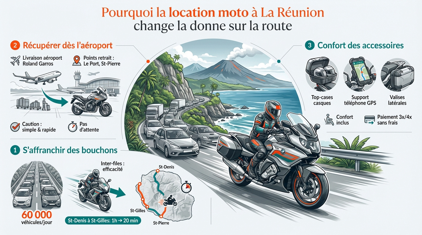Location moto à La Réunion pour éviter les bouchons sur la route du littoral