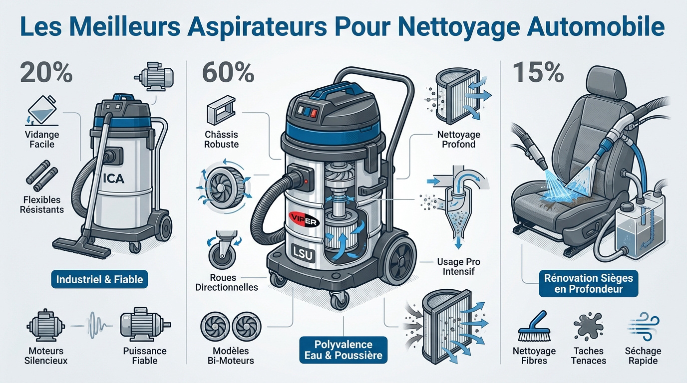 S&eacute;lection d'aspirateurs professionnels pour le nettoyage int&eacute;rieur de voiture