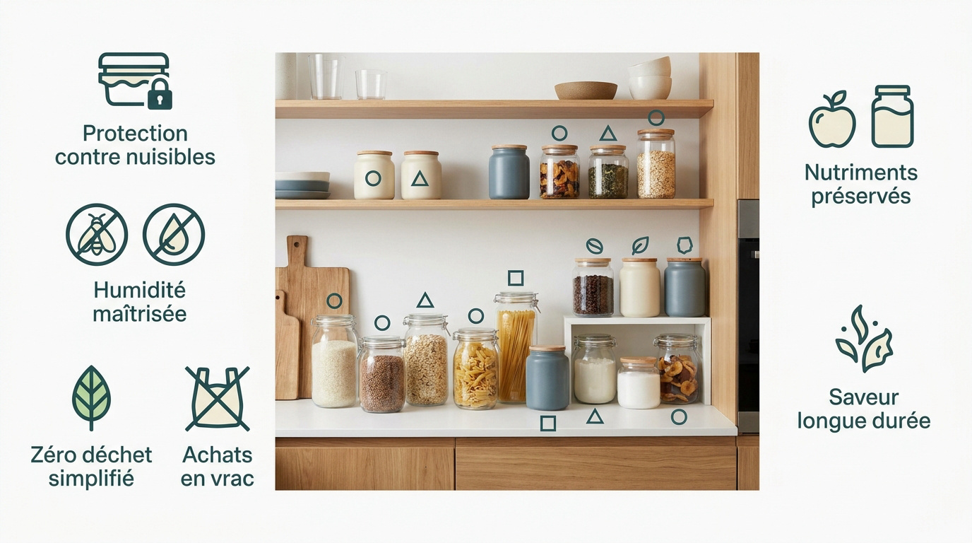 Bocaux en verre alignés dans un placard pour une conservation optimale
