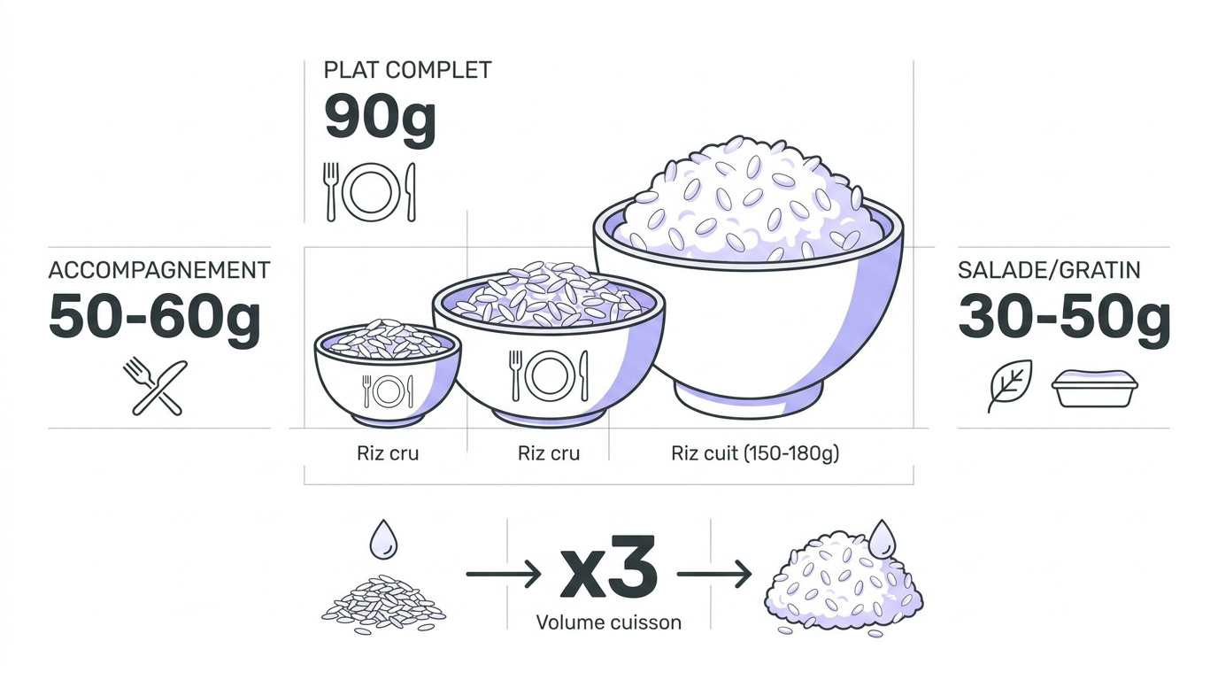 Tableau récapitulatif des dosages de riz cru par personne selon le type de plat