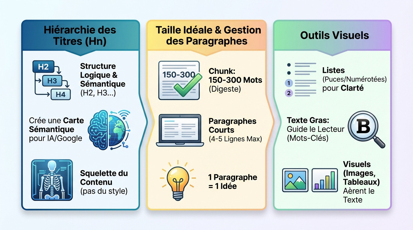 Schéma explicatif montrant l'application pratique du chunking pour structurer un contenu web