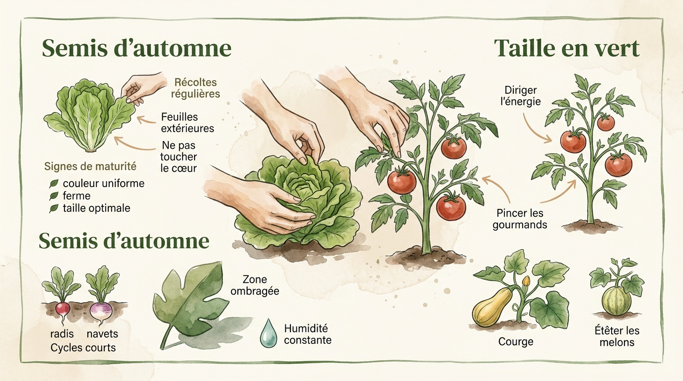 Semis et taille au potager en été