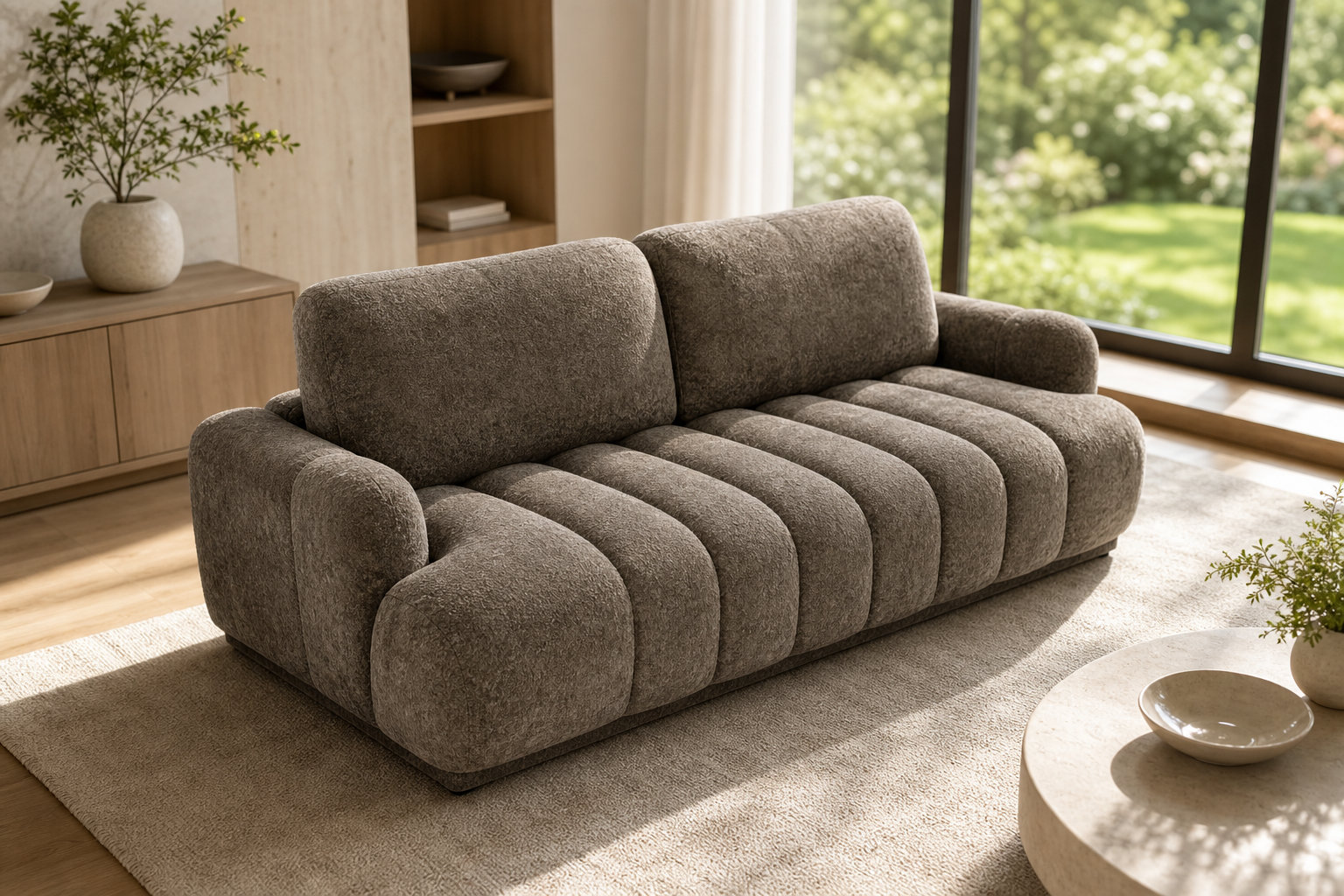 Canapé nuage droit convertible SILVIA en bouclette marron