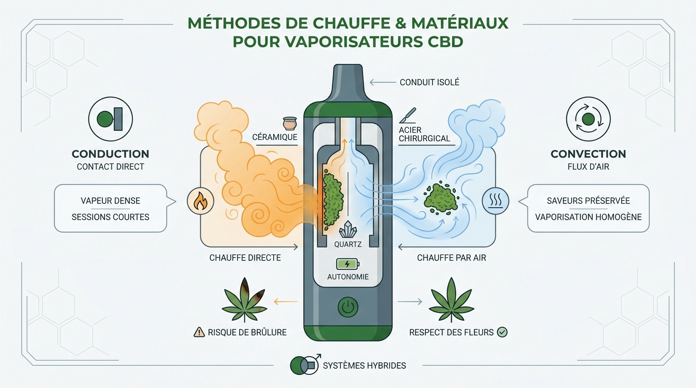 Comparaison technique entre les systèmes de chauffe par conduction et convection pour vaporisateurs CBD