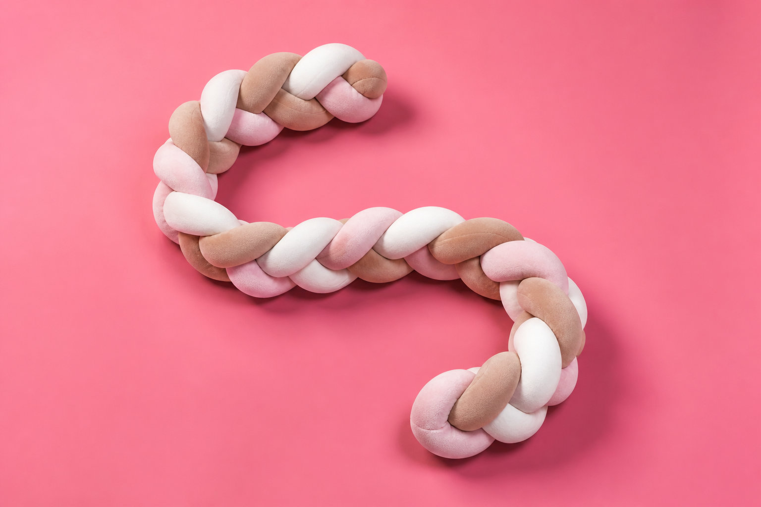 Tour de lit tresse blanc, marron et rose
