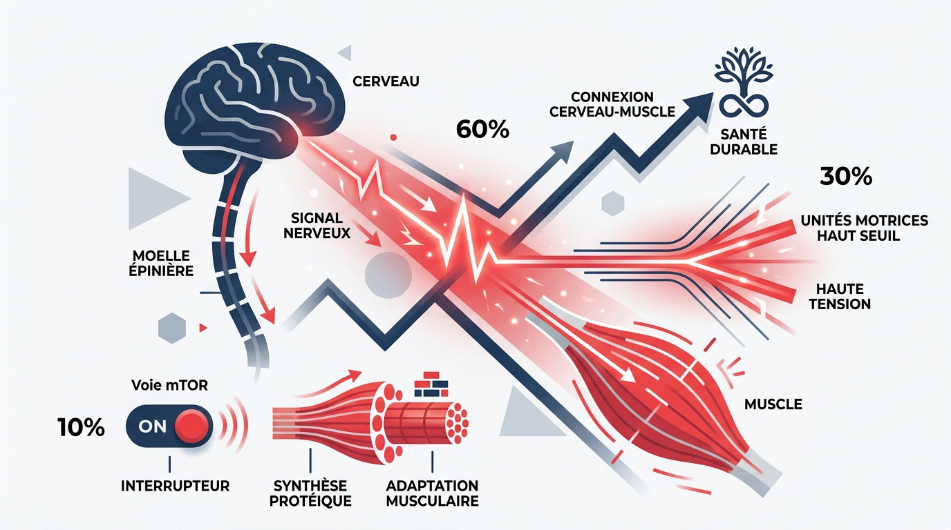 Schéma du trajet de l'influx nerveux du cerveau vers les fibres musculaires pour la contraction