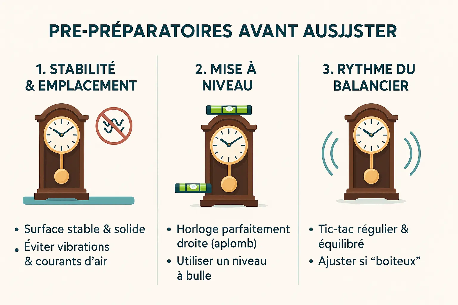 Horloge à balancier sur une surface stable
