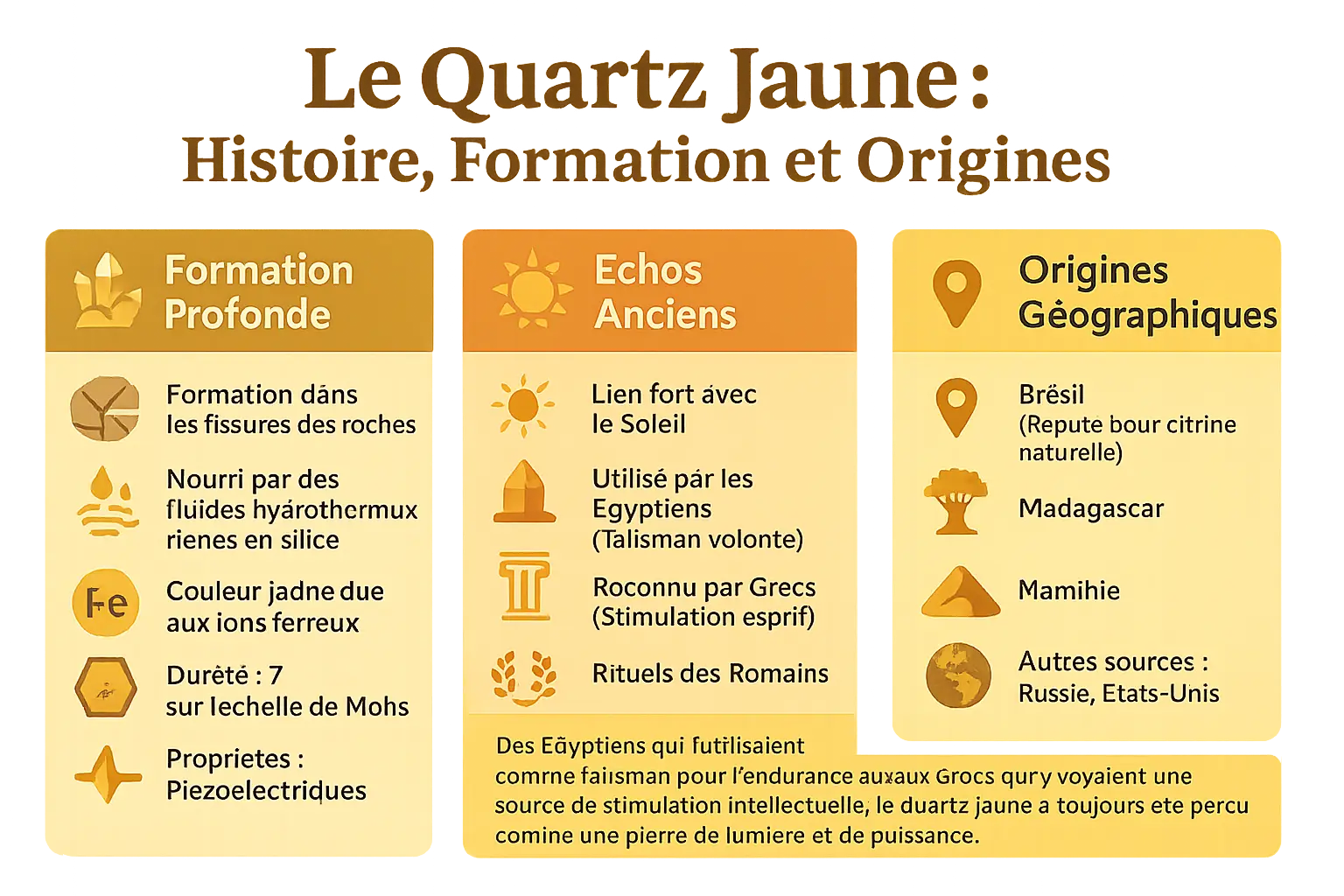 Cristal de quartz jaune sur fond minéral