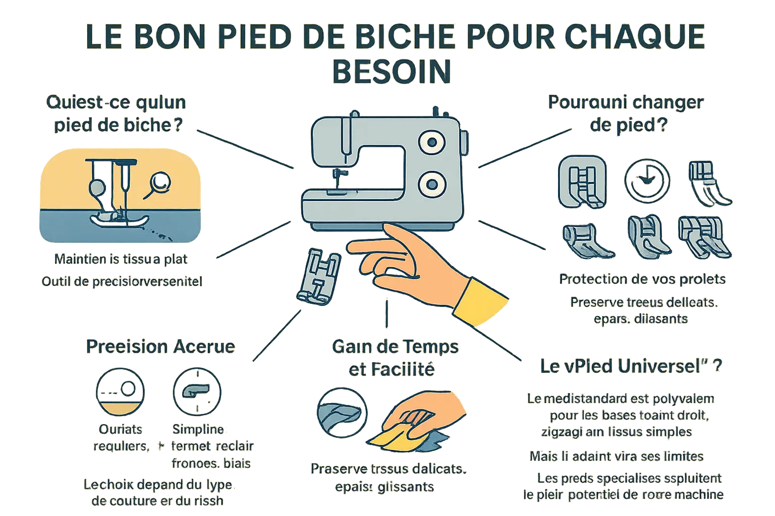 Différents types de pieds de biche pour machine à coudre