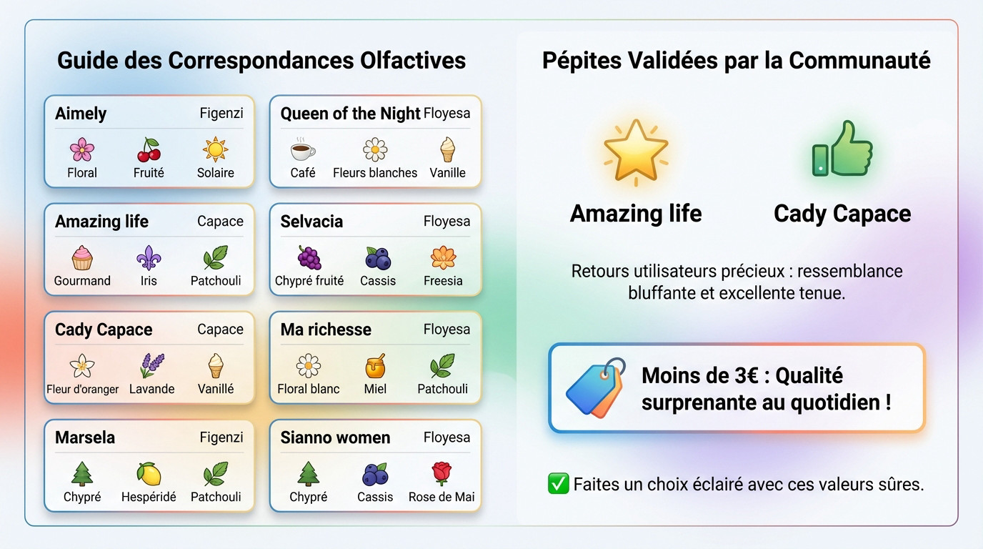 Guide des correspondances olfactives et pépites communautaires pour les dupes de parfum Action