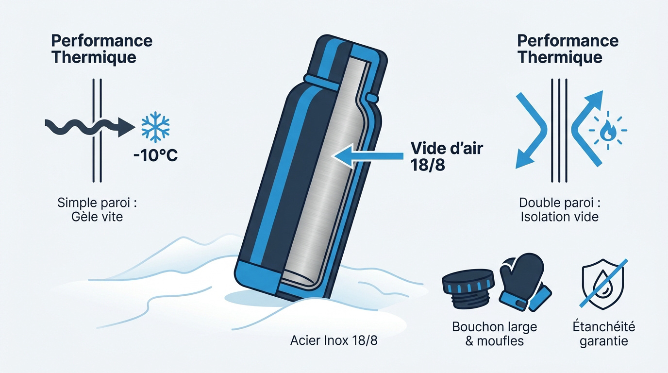 Gourde en acier inoxydable à double paroi isolante pour la randonnée hivernale
